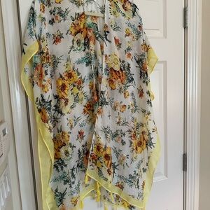 Woven Heart Sheer Floral Kimono in Yellow, Orange and Green